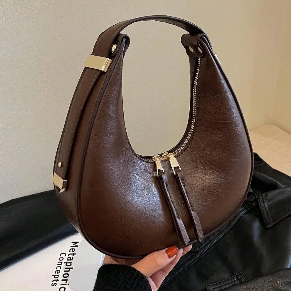 Coffee Brown Elegant Women's Textured Soft Leather Bag